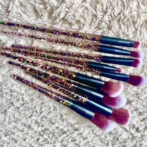 NEW Set Glitter Resin Handle Makeup Face Eye Brushes NEW in Package Beauty Glam